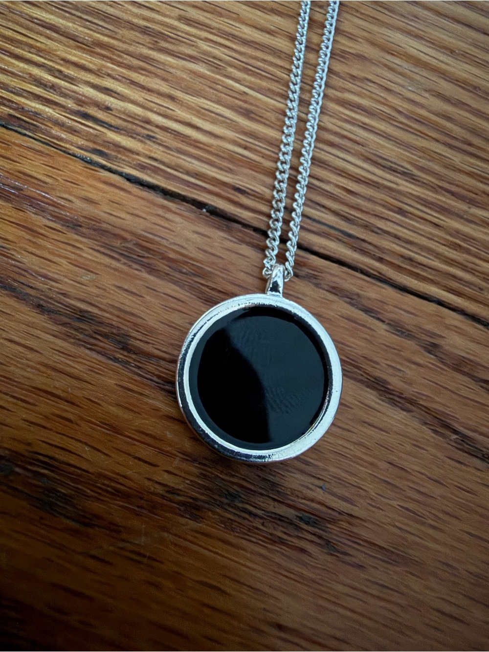 Black Round Pendant Necklace with Silver Frame - Unbranded